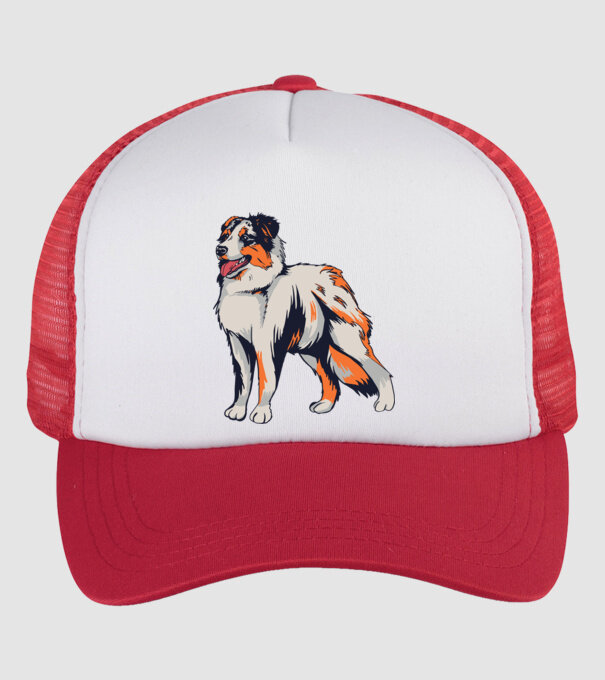 Câine ciobănesc Australian model alb/roșu pe tricou