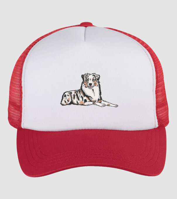 Câine ciobănesc Australian model alb/roșu pe tricou