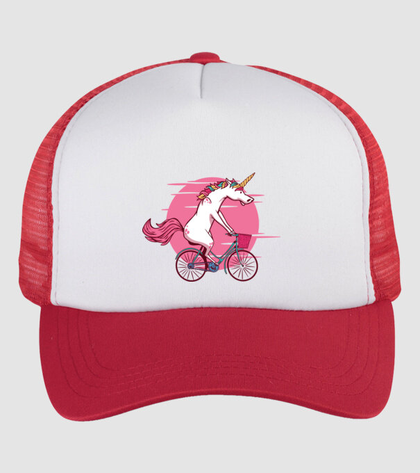 Unicorn cu bicicletă model alb/roșu pe tricou