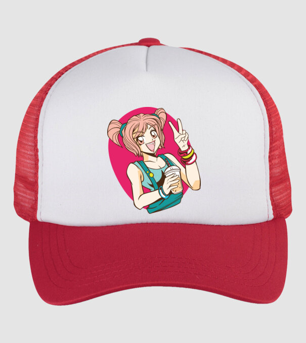 Bobba fată Anime model alb/roșu pe tricou