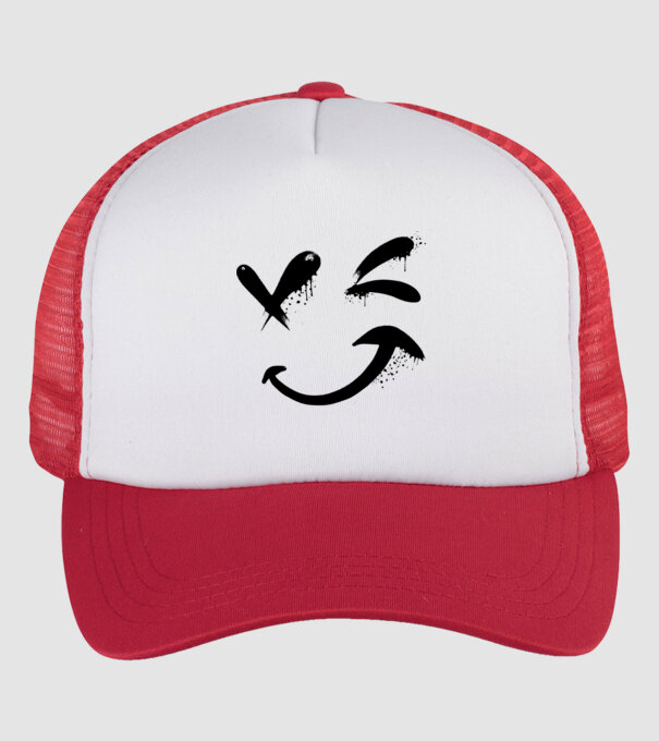 Emoji fericit Râs model alb/roșu pe tricou
