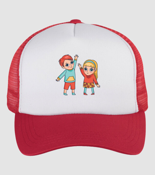 Copii fericiți model alb/roșu pe tricou