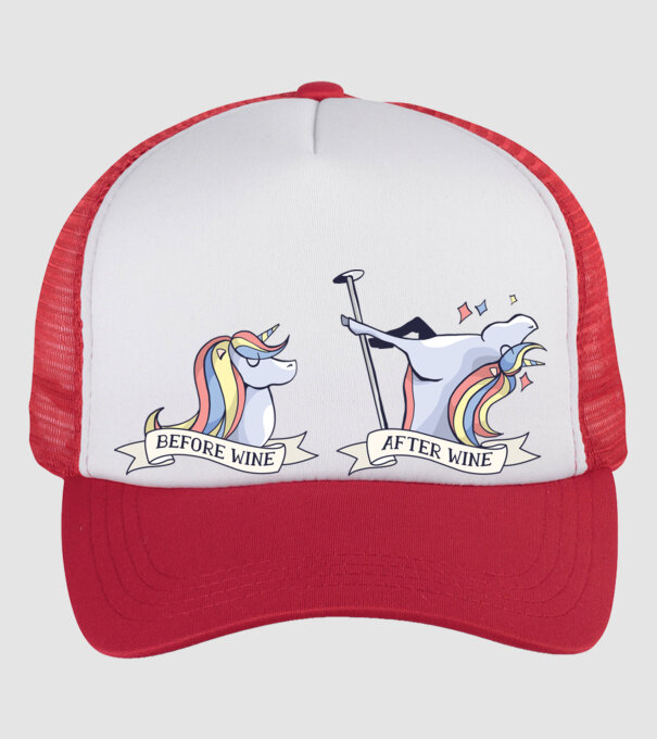 Înainte și după vin Unicorns model alb/roșu pe tricou