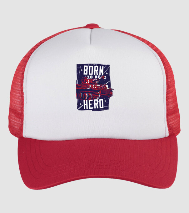 Born To be A Hero cu tanc model alb/roșu pe tricou
