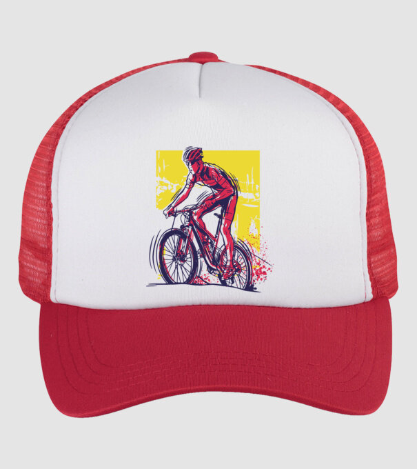 Ciclist model alb/roșu pe tricou