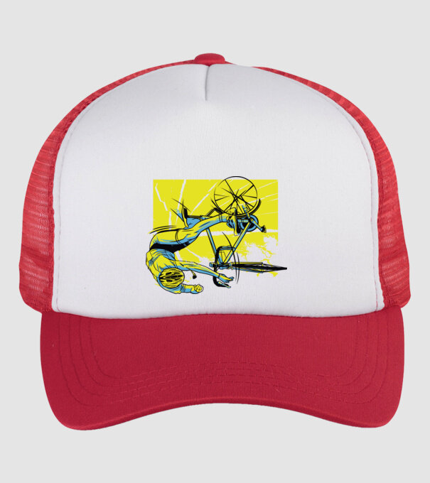 Cădere cu bicicletă model alb/roșu pe tricou