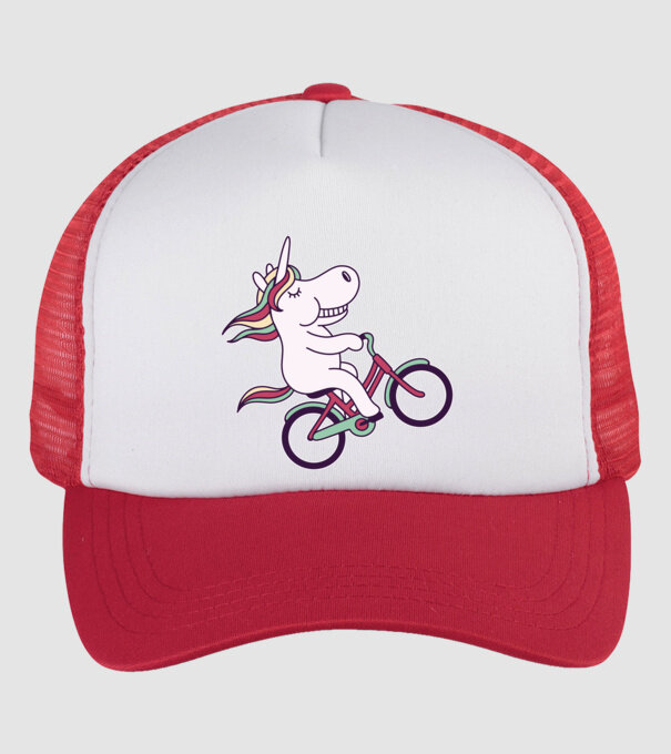 unicorn cu bicicletă model alb/roșu pe tricou