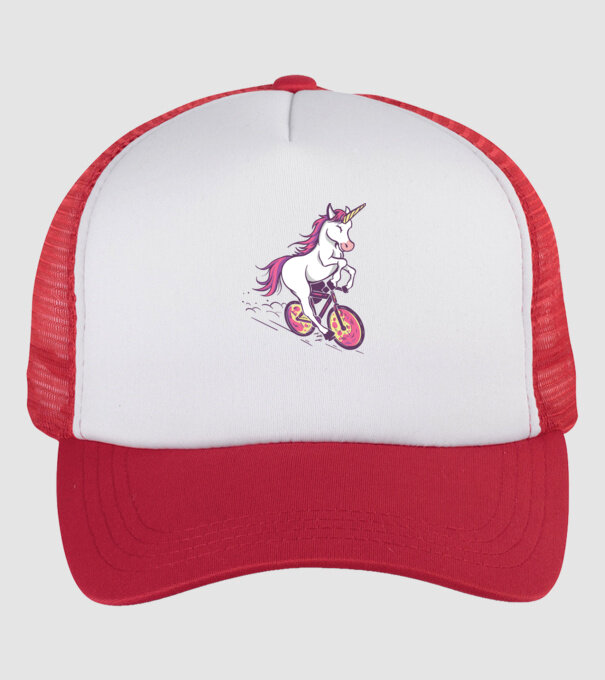 unicorn cu bicicletă model alb/roșu pe tricou