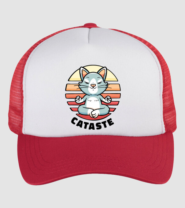 Pisică Cataste meditație model alb/roșu pe tricou
