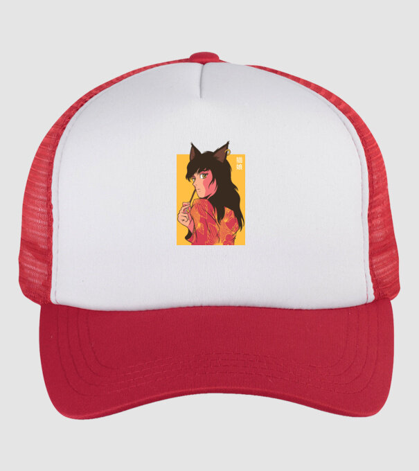 Pisică Fată Anime model alb/roșu pe tricou