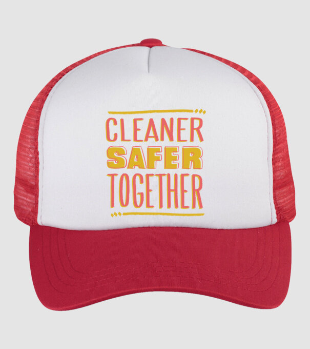Cleaner Safer Together model alb/roșu pe tricou
