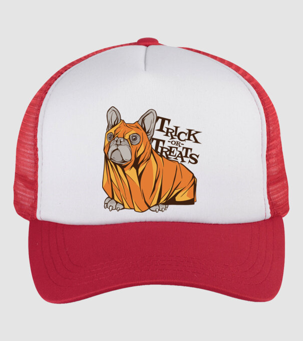 Trick or Treat Mops Halloween model alb/roșu pe tricou