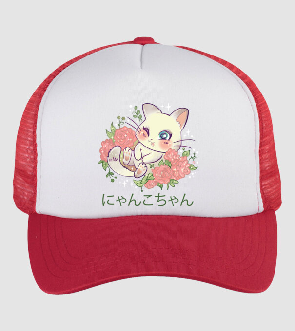 Pisicuță drăguță Anime model alb/roșu pe tricou
