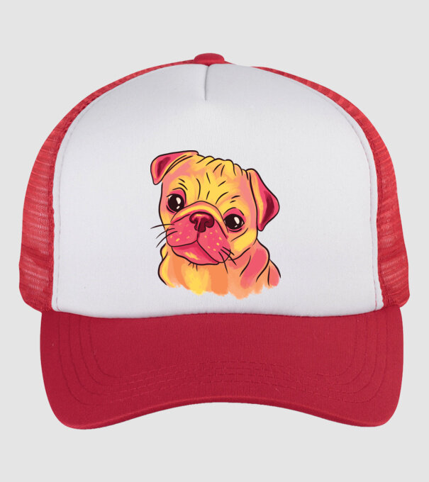 Cap de Mops drăguț model alb/roșu pe tricou