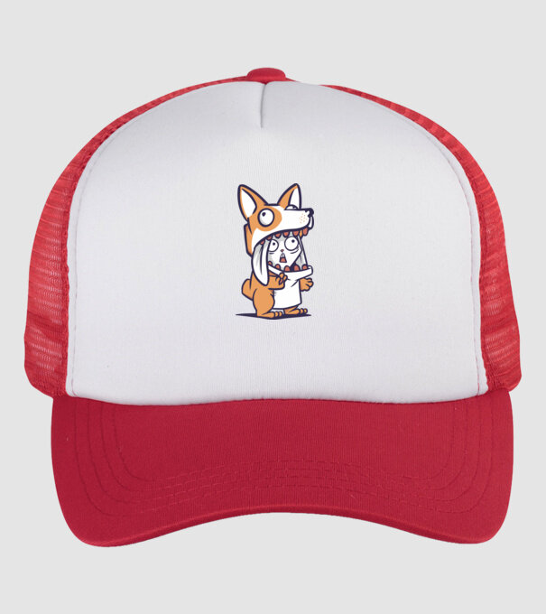 Iepuraș drăguț în costum Corgi model alb/roșu pe tricou