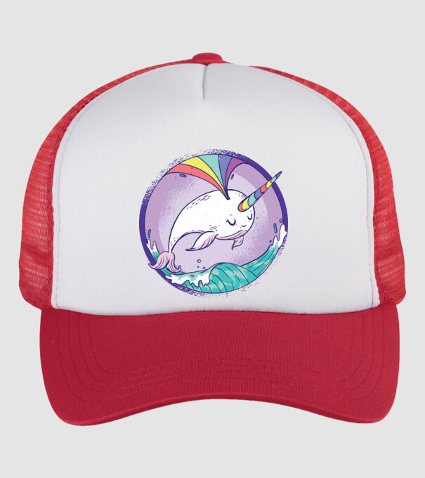 Unicorn drăguț Balenă - Narval model alb/roșu pe tricou