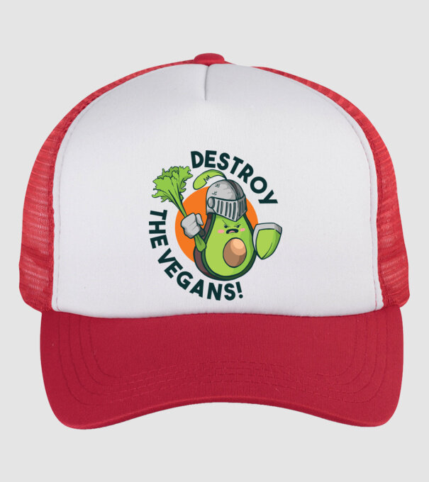Destroy the Vegans - tricou amuzant războinic Avocado model alb/roșu pe tricou