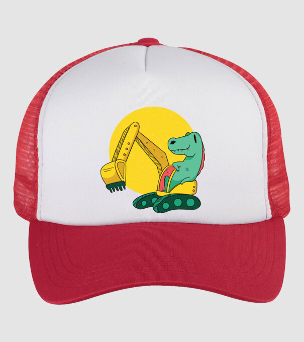 Excavator dinozaur model alb/roșu pe tricou
