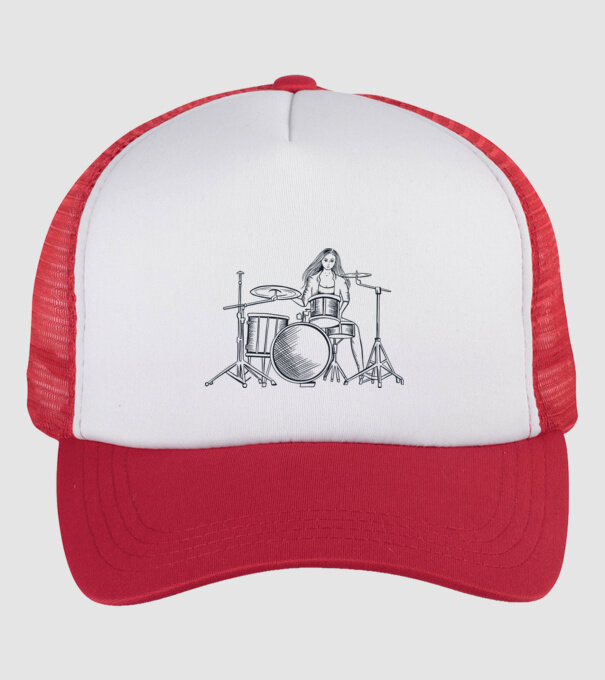Fată Bateristă model alb/roșu pe tricou