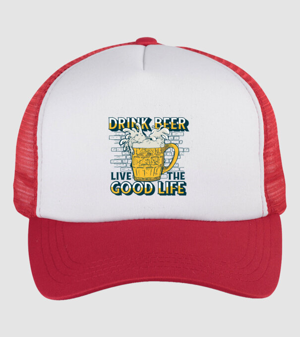 Drink Beer Live The Good Life model alb/roșu pe tricou