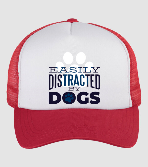 Easily Distracted By Dogs Tricou cu Câine amuzant model alb/roșu pe tricou