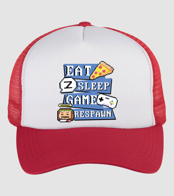 Eat, Sleep, Game respawn model alb/roșu pe tricou