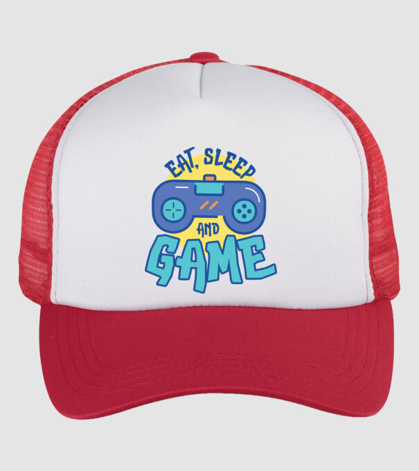 Eat Sleep and Game model alb/roșu pe tricou