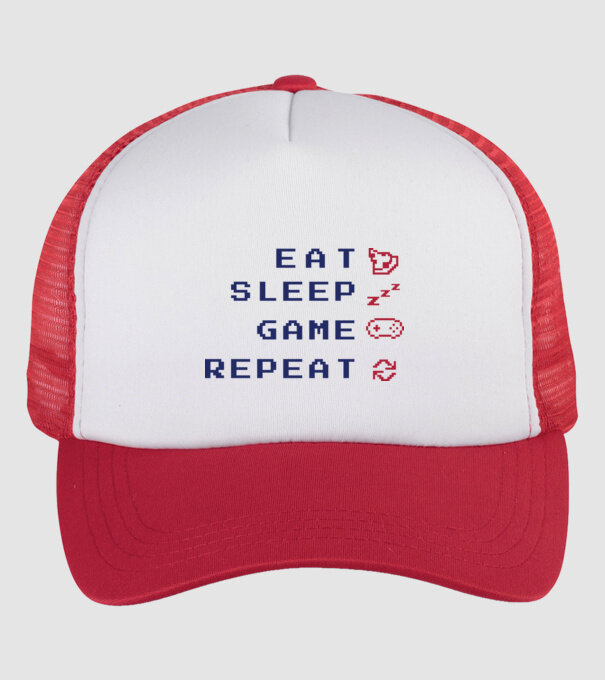 Eat Sleep Game Repeat model alb/roșu pe tricou