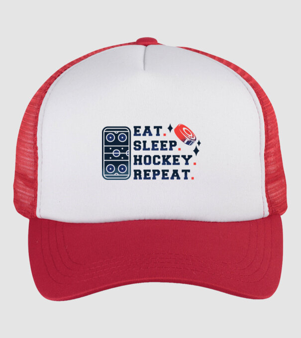 Eat Sleep Hockey Repeat model alb/roșu pe tricou