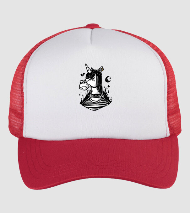 Emo unicorn model alb/roșu pe tricou