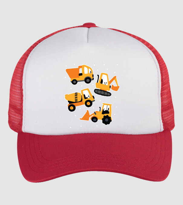 Vehicule de construcții model alb/roșu pe tricou