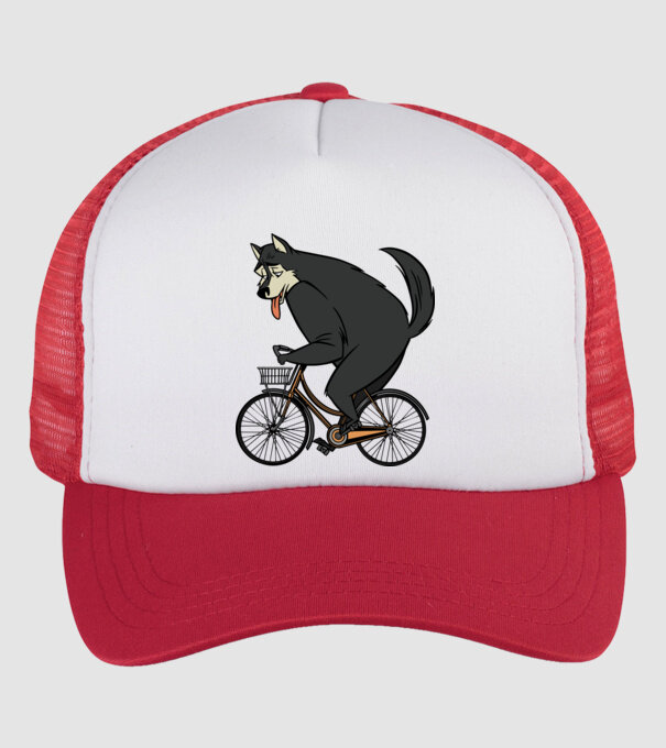 Lup pe bicicletă model alb/roșu pe tricou