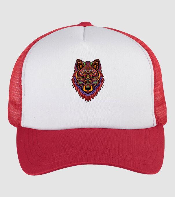 Cap de lup model alb/roșu pe tricou