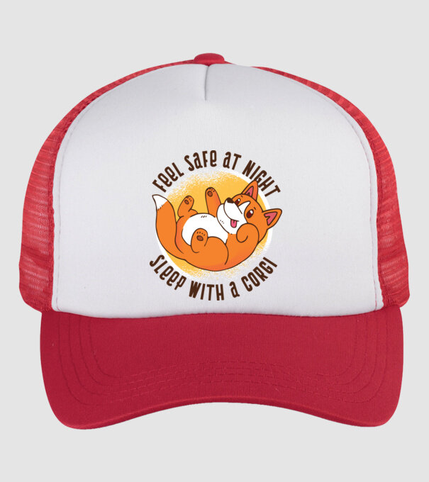 Feel safe at night, Sleep with a Corgi model alb/roșu pe tricou