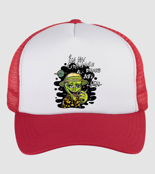 Alien drogat model alb/roșu pe tricou