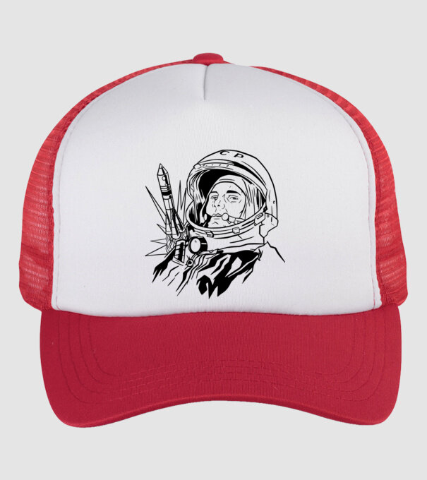 Astronautul Gagarin model alb/roșu pe tricou