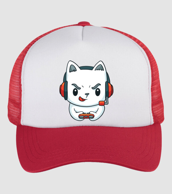 Pisică Gamer model alb/roșu pe tricou