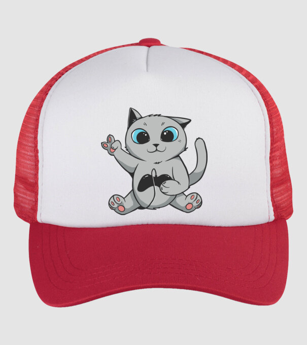 Pisică Gamer model alb/roșu pe tricou