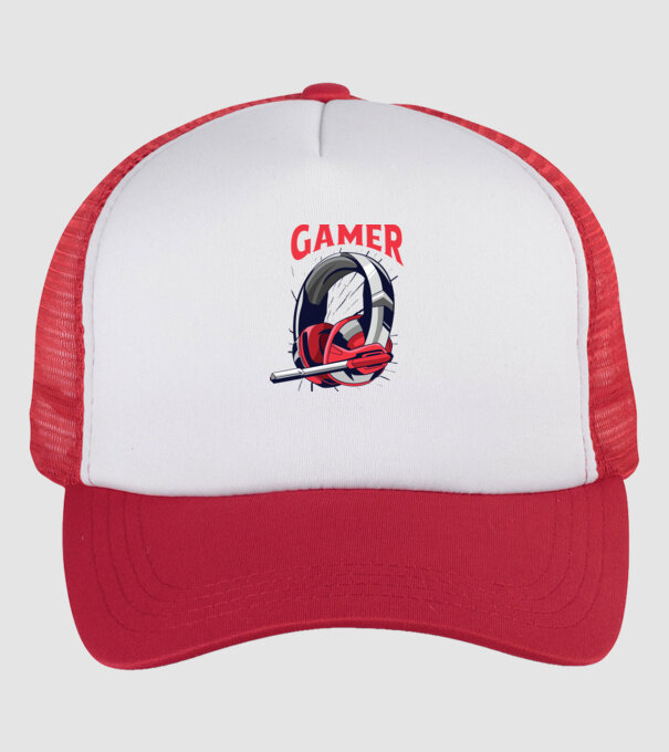 Căști Gamer model alb/roșu pe tricou