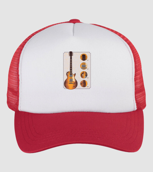 Gibson Chitară desen gold model alb/roșu pe tricou
