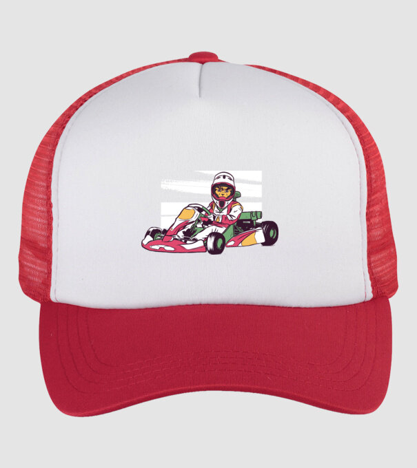 Pisică gokart model alb/roșu pe tricou