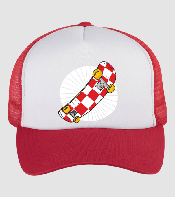 Skateboard model alb/roșu pe tricou