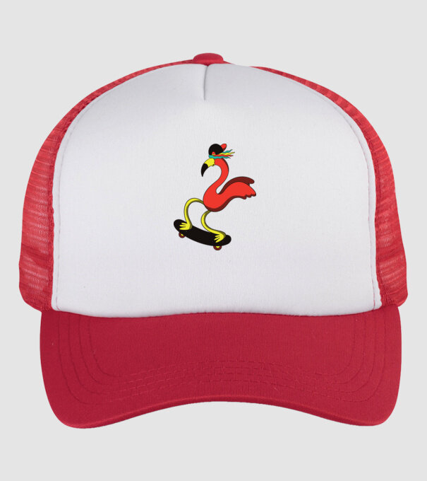 Flamingo Skateboarder model alb/roșu pe tricou