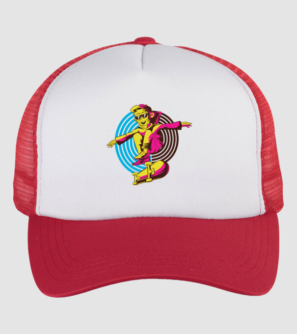 Maimuță Skateboarder model alb/roșu pe tricou