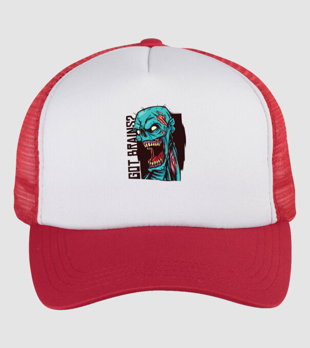 Got Brains? Cap Zombie model alb/roșu pe tricou