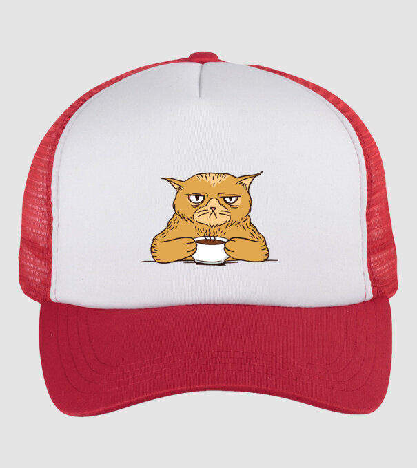 Grumpy Cat - Pisică supărată cu cafea model alb/roșu pe tricou