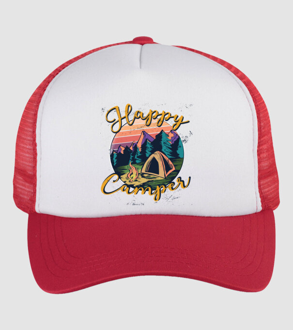 Happy Camper tricou camping model alb/roșu pe tricou