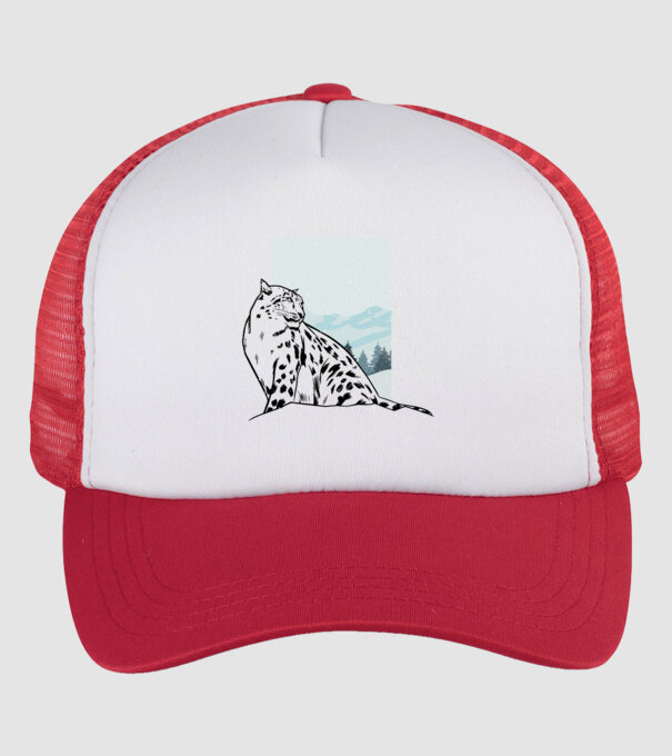 Leopard de zăpadă pisică mare model alb/roșu pe tricou