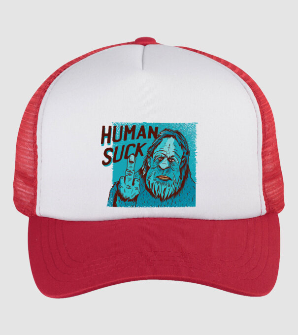 Human Suck - Yeti spune tricou amuzant antisocial model alb/roșu pe tricou