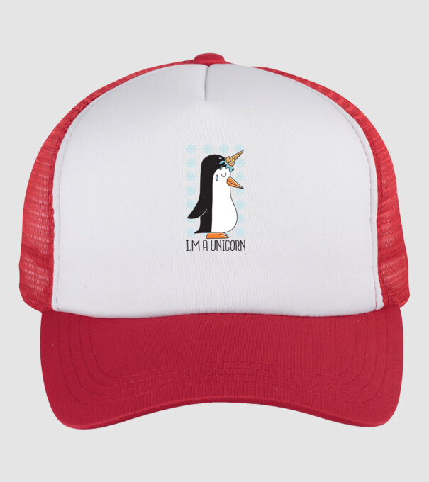 'I''m a Unicorn - Pinguin Unicorn' model alb/roșu pe tricou